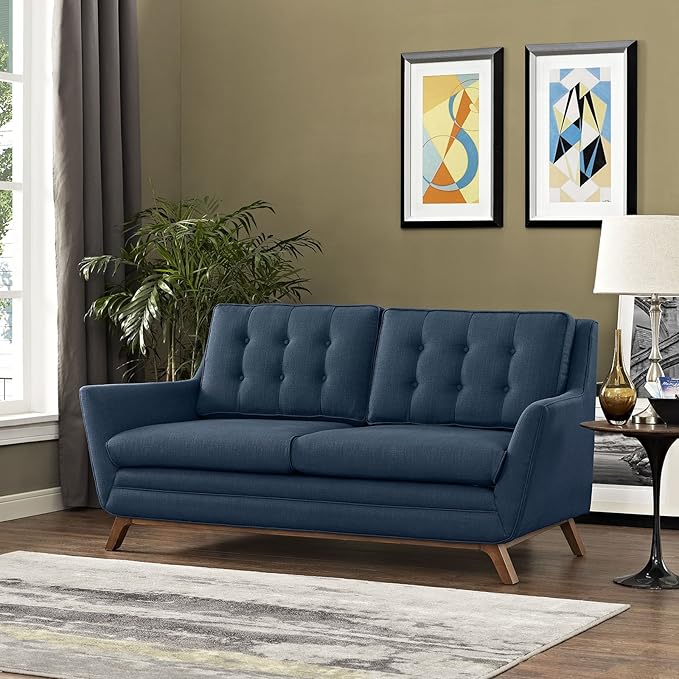 Modway Beguile Mid-Century Modern Loveseat With Upholstered Fabric In Azure