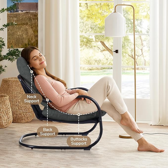 Peace nest Modern Accent Chair Comfy Living Room Suspended Chair Bedroom Armchair with Mental Frame Comfortable Upholstered Cushion for Balcony Lounge Reading Meeting Room Dark Grey