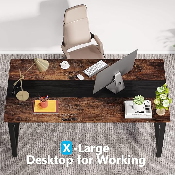 LITTLE TREE 63 Inch Large Executive Office Desk Simple Computer Workstation with 31.5 inch Extra Wide Desktop for Home Office
