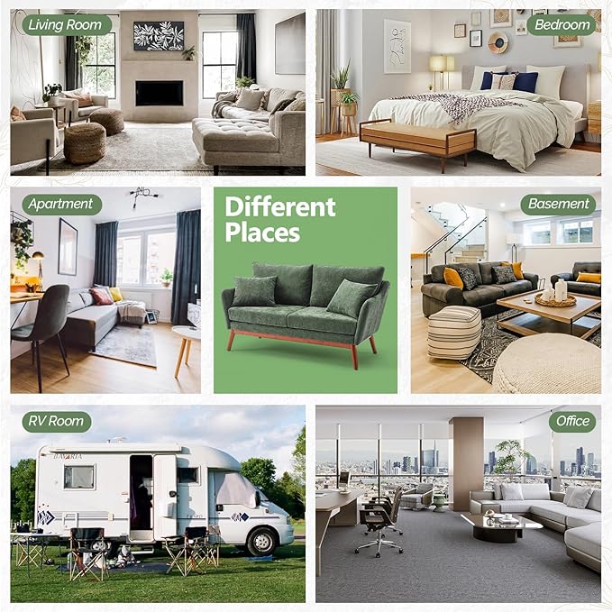 VINGLI 63.5 W Comfortable Small Upholstery Love Seat Couch with Soild Wood Frame 2 Seater Mid Century Linen Fabric Loveseat Sofa Mini Couch with Two Pillows for Small Spaces Bedroom Green