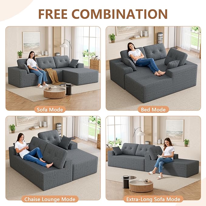 Ball &amp Cast 106 Modular Sectional SofaCloud Chenille Couch with Deep SeatBoneless L-Shaped SectionalModern Comfort Upholstered Sofa for Living RoomNo Assembly Required (Gray Right Facing Cha