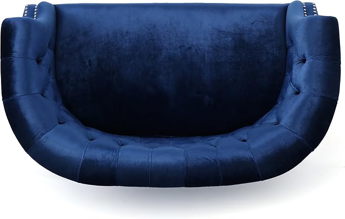 Christopher Knight Home Milani Tufted Scroll Arm Velvet Loveseat Navy Blue / Dark Brown