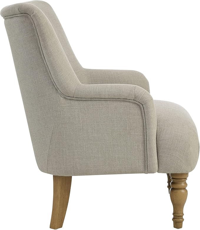 Modway Ellington Living Room Accent Armchair in Linen – Fabric Upholstered Reading Arm Chair with Wooden Legs – Modern Lounge Chair with French Piping Trim