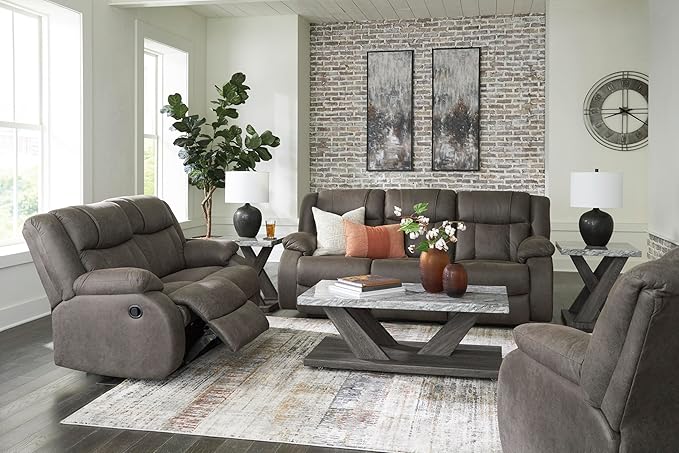 Signature Design by Ashley First Base Modern Faux Leather Rocker Recliner Gray