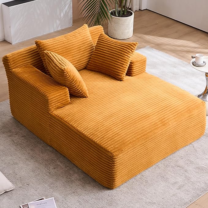 Avenix 66 Boneless Oversized Chaise Lounge Chairs Indoor Boneless Oversized Chaise Lounges Indoor Boneless Oversized Reading Chairs Cloud Sleeper Sofa Couch Bed with 3 Pillows for Living RoomOrange