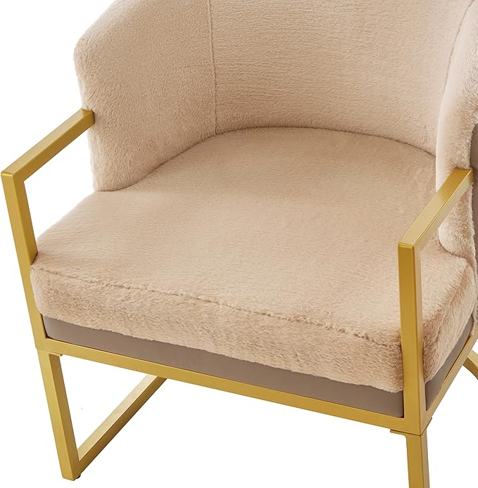 Christopher Knight Home Hailey Modern Accent Chair Faux Rabbit Fur Upholstered Lounge Chair Indoor Curved Backrest Armchair Soft Cushion Seating for Living Room Reading Home Brown + Gold