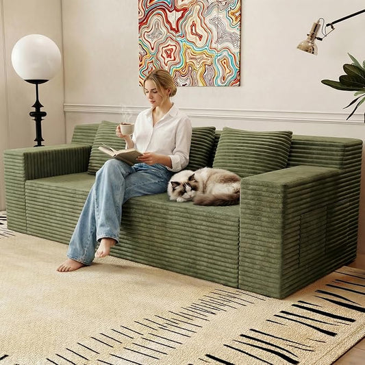 71 Small Couches for Small Spaces Memory Foam Cloud loveseat Corduroy Couch in a Box Compressed Boneless Sofa for Living Room Bedroom Apartment Furniture No Assembly Required Green