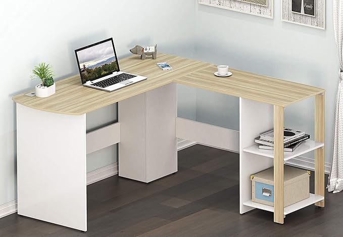 SHW 51 x 51 Inches L-Shaped Home Office Wood Corner Desk wtih Storage Oak