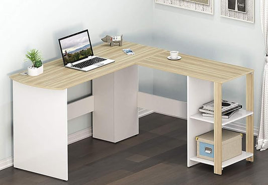 SHW 51 x 51 Inches L-Shaped Home Office Wood Corner Desk wtih Storage Oak