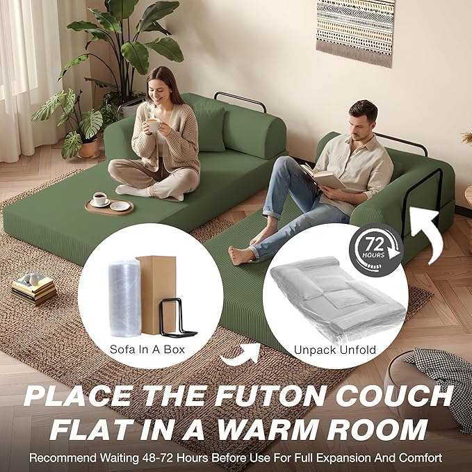 79'' Folding Sofa Bed 5-in-1 Convertible Sofa Bed BonelessComfy Foldable Foam Couch with Pillow Modular Floor Couch for Living RoomBedroomLounge - Corduroy OliveGreen