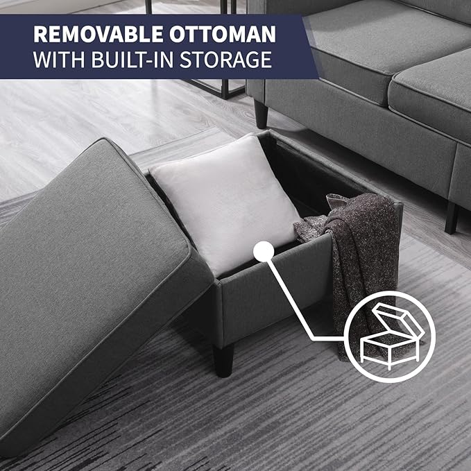 ijuicy 2PCS Sectional Sofa Set for Living Room Furniture Set Modern 4 Seat Couch Set with Ottoman L-Shaped 3 Seat Couch &amp Armchair with Side Pockets &amp Movable Storage Ottoman(3+1 Seat/Dark G