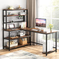 Tribesigns 55 L-Shape Computer Desk with Hutch and Wireless Charging Office Desk Study Table Writing Desk Workstation with 5 Shelves and Movable CPU Stand for Home Office (Brown)
