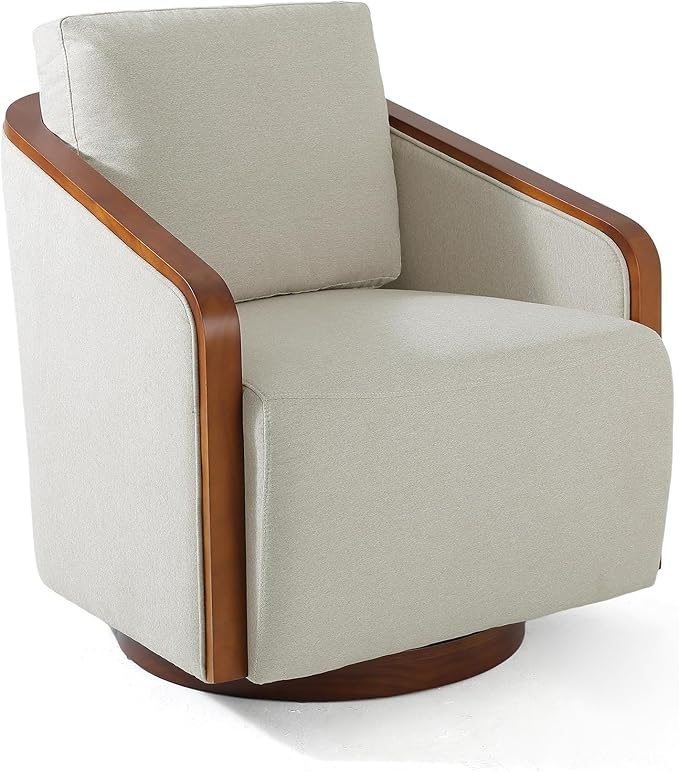 UIXE Swivel Barrel Chair Chenille Accent Chairs Upholstered Club Armchair for Living Room Contemporary Arm Chair Bedroom Reading Seat Nook Single Sofa with Back Pillow - Beige Brown