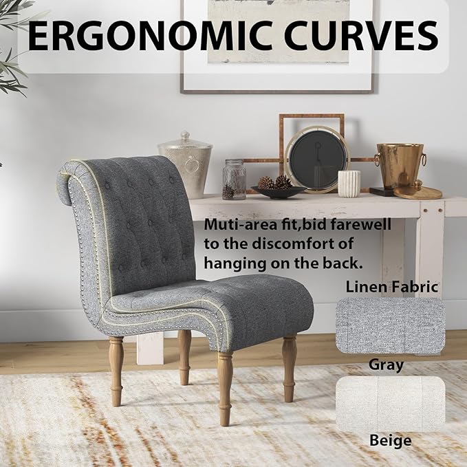 Simore Fabric Accent Chair Set of 2Modern Button-Tufted Living Room Chairs Upholstered Armless Bedroom Chair with Wooden Legs