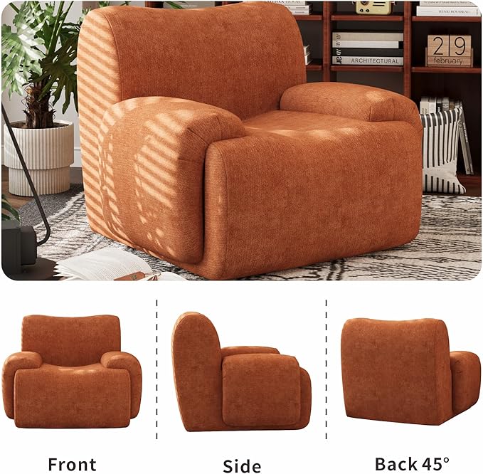 Chifee &amp Vingol Boneless Modern Accent Chair 42 Wide Upholstered Oversized Armchair Deep Seat Single Sofa Chairs Comfy Reading Lounge Chair for Living Room Bedroom Apartment1 PC Orange