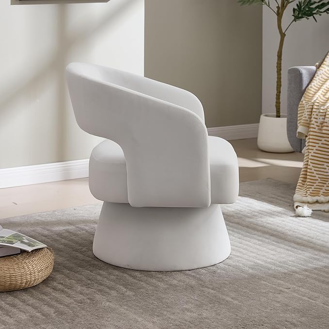 360 Degree Velvet Swivel Barrel Chair Modern Round Accent Armchair Open Back Foam Cushions Metal Swivel Base for Living Room Bedroom Office (Beige)