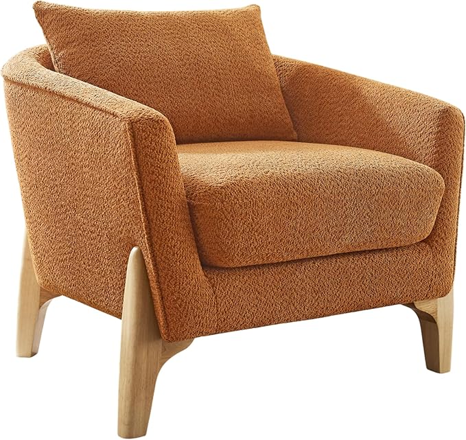 VANOMi Accent Chair 31 Oversized Reading Chair Comfy Upholstered Boucle Lounge Armchair Modern Living Room Chair with Back PillowSingle Sofa Chair for Bedroom Office Orange