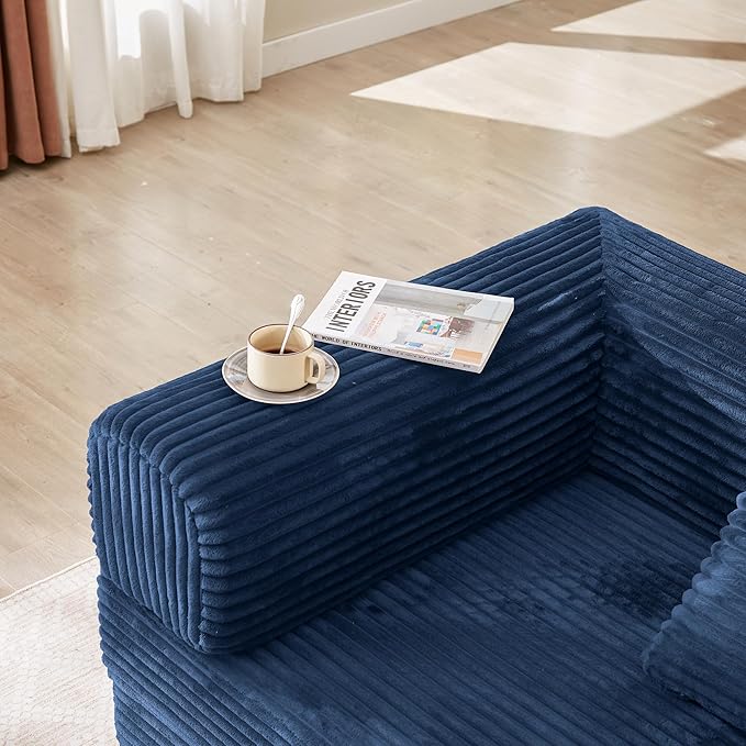 Boneless Couch Folding Couches for Living Room Sofa Futon Sofa Bed with Sleeper Sofa Futon Couch with Fixed-Shape Oversized Corduroy Upholstered (Blue 81 Inches)