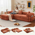 L Shaped Modular Sofa Bed with Cylindrical Pillow &amp Reversible Chaise Corduroy Folding Floor Convertible Sofa Couch Bed with Fixed-Shape Frame &amp Storage Pocket for Living Room Orange