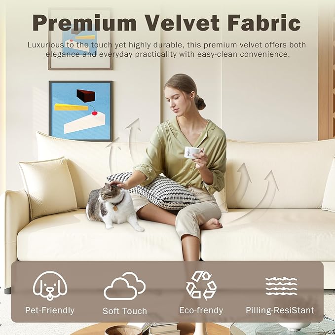 81.9 Sleeper Sofa Bed King Size 3-in-1 Convertible Couch Modern Pull Out Couches Comfy Velvet Futon Sofa Cloud Loveseat Lounge 3 Pillows for Small Spaces Living Room Gold Beige