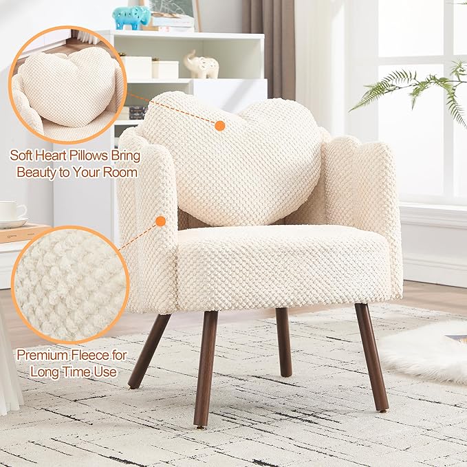 Okeysen Petal Vanity Chair Cute Chair Velvet Accent Chairs with Wood Leg Mid Century Reading Chair Armchair for Living Room Bedroom Vanity &amp Makeup Room.