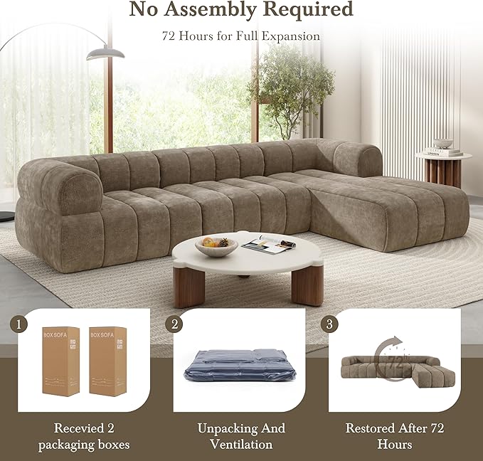 Christopher Knight Home Mania 122 Modular L-Shape Sofa Couch with Chaise Lounge Modern Sectional Sofa Set for Living Room Boucle Fabric Upholstered Cloud Couch with Deep Seat Brown