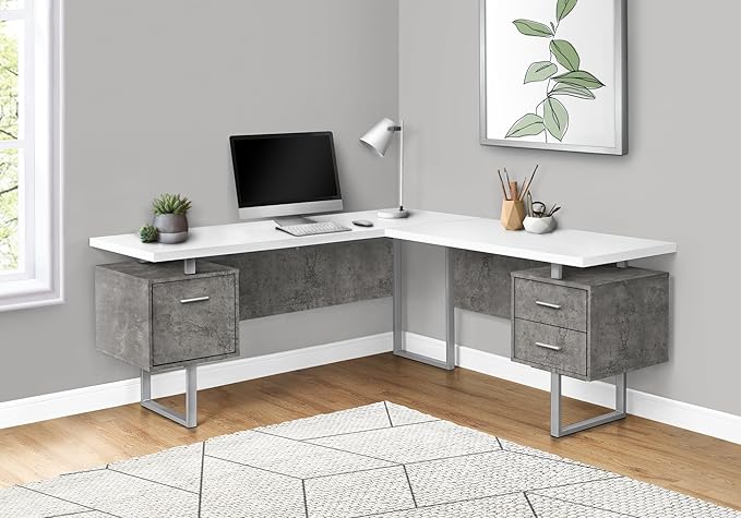 Monarch Specialties I 7618 Computer Desk Home Office Corner Left Right Set-up Storage Drawers 70 L L Shape Work Laptop Metal Laminate Grey White