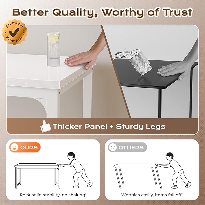 Huuger 63 x 24 inch Desk with Power Outlets &amp USB-C Deeper &amp Thicker Desktop Robust Metal Tubes Computer Desk Heavy Duty Office Desk Work Gaming Desk for Home Office White