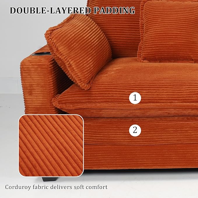 Gexpusm Modular Sectional Sofa99 Couches for Living RoomCorduroy Sofa with Ottoman &amp PillowCloud Sectional Couch with Cup Holders &amp USBSide Pockets3-Seat Corduroy Boneless Chair Indoor (