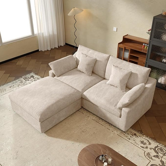 JACH Sectional Couches for Living Room Cloud Sectional Couch with Deep Seat Love Seat Modular Sofa with Chaise Ottoman Covers Removable &amp Washable Sofas Furniture for Living Room Khaki