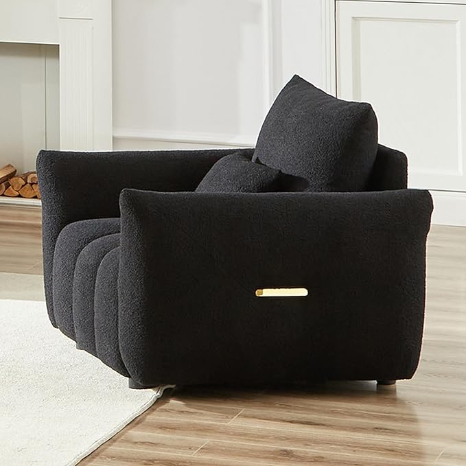 Modern Accent Chair with One Pillow 36.8'' Teddy Fabric Upholstered Sofa with Solid Wood Frame Single Sofa Lounge Chair for Apartment Office Living Room (Black * Pillow98)