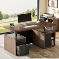 Executive Standing Desk with Drawers &amp Storage 70.8'' Adjustable Electric Stand Up Wood Desk with Privacy Panel AC/USB File Cabinet Large One-Piece Desktop for Home Office Black Walnut