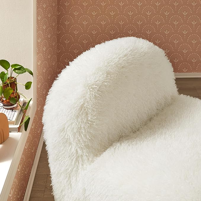 Modway Mina Faux Fur Accent Chair in White -Furry Slipper Lounge Chair for Bedroom Or Living Room