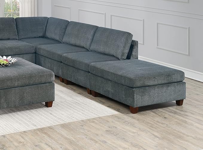 1pc Grey Chenille Fabric Modular Armless Chair - Modern Living Room Furniture