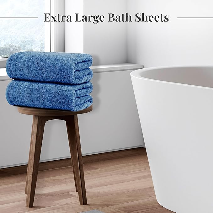 Tens Towels Pack of 2 Extra Large Bath Sheets 35 x 70 Inches 100% Cotton Larger &amp Lighter Weight Quicker to Dry Super Soft &amp Absorbent Oversized Bath Towels Blue