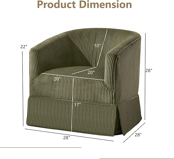 Swivel Accent Chair for Living Room 360° Upholstered Barrel Swivel Chairs with Skirted Base Modern Linen Armchairs for Bedroom Reading Nook Small Space Corduroy Green