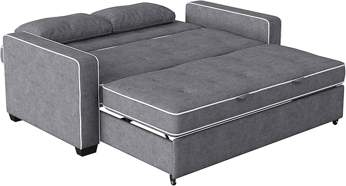 Serta Ainsley 66.5 Convertible Sleeper Loveseat Full Size Dreamcoil Comfort Soft Woven Fabric Charcoal