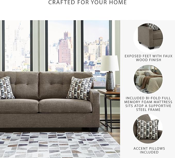 Signature Design by Ashley Mahoney Contemporary 2-in-1 Tufted Sofa Sleeper with Folding Gel Memory Foam Mattress Full Dark Brown