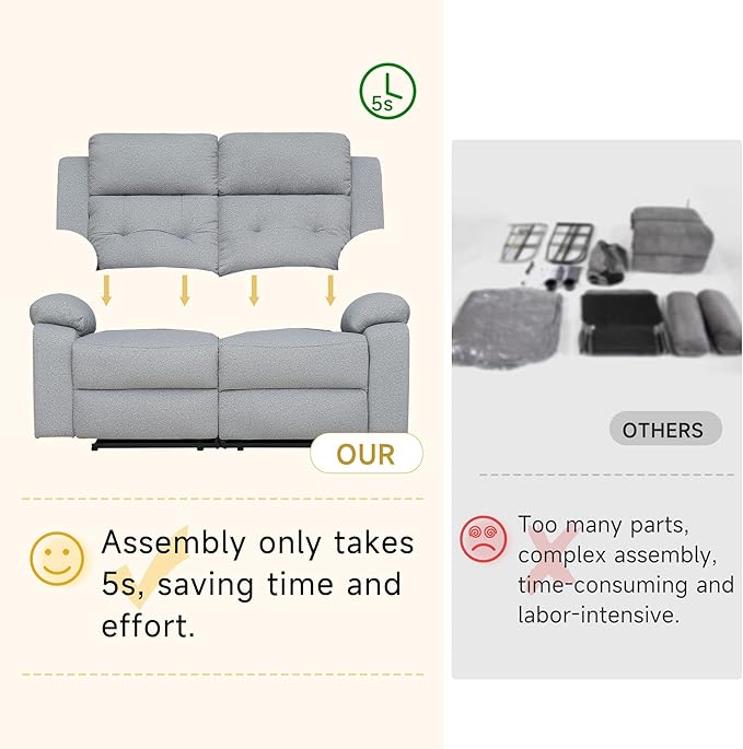 Reclining Loveseat Recliner Sofa 2-Seater Double Manual Dual Recliner Oversized Couches for Living Room Bedroom RV(Loveseat Grey)