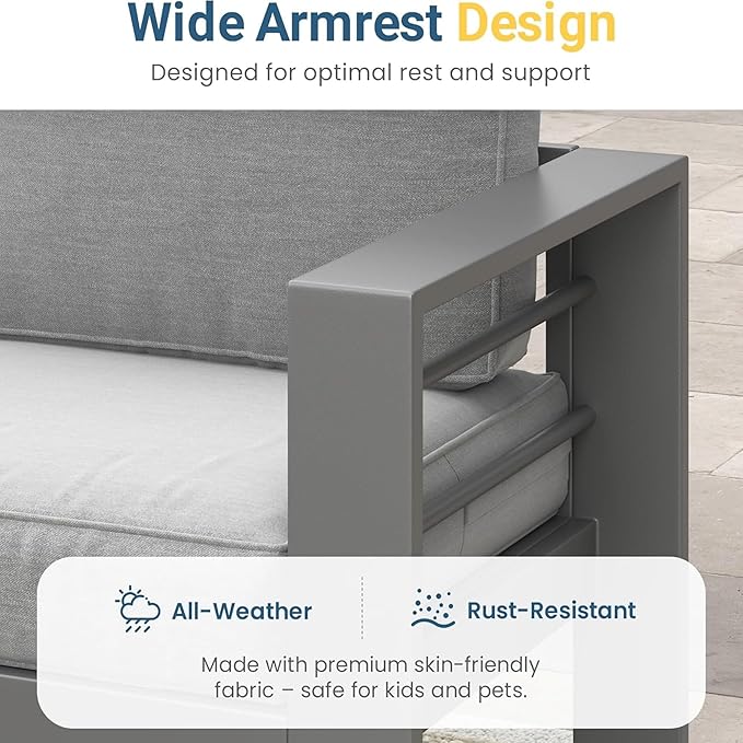 75 All-Weather Sofa Bed with Heavy-Duty Frame Stylish Sofa Bed with Water-Repellent Olefin Comfort 3-Seater Sofa with High-Density Foam for Patio Balcony Gray+Gray