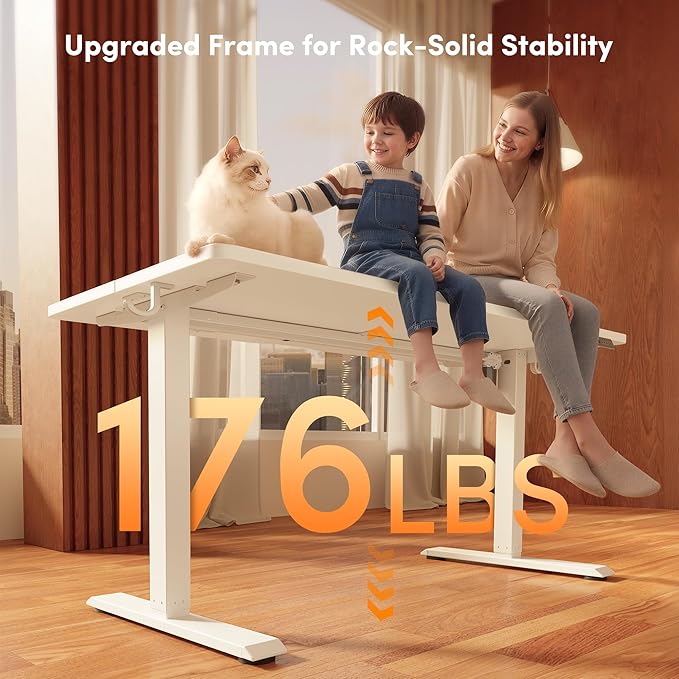 FEZIBO 48 x 24 Inchs Electric Standing Desk Height Adjustable Sit Stand Up Computer Office Desk with Splice Board White Frame/White Top