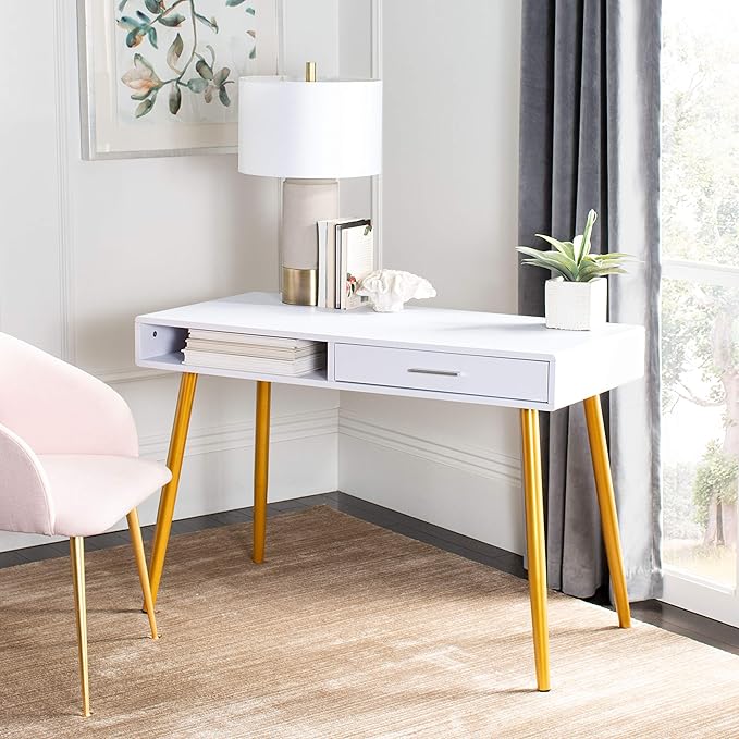 Safavieh Home Office Jorja Modern White and Gold 1-drawer Desk