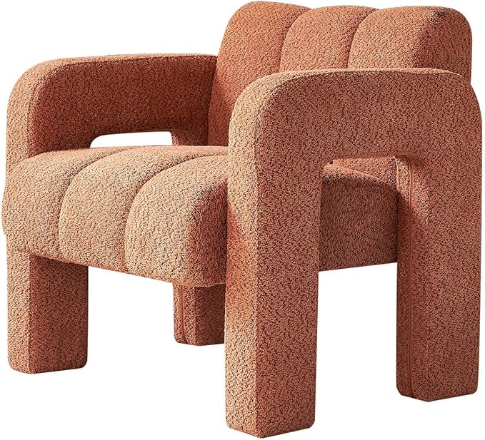 KEIKI 31 Boucle Accent Chair with High Density Foam Cushion Upholstered Modern Style Oversized Single Sofa Chair Easy Assembly for Living Room and Bedroom Apartment Office Orange