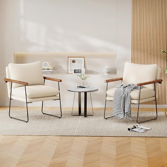Furnilivng Small Sling Accent Chair Comfortable Boucle Fabric Arm Chair Upholstered Cozy Reading Chair for Living Room Bedroom Dressing Room Home Office Beige