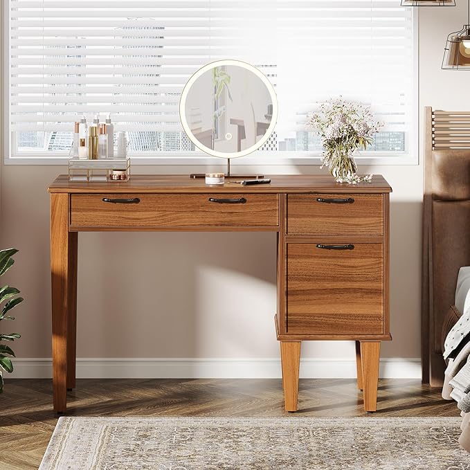 Tribesigns 47 Wood Computer Desk with 3 Drawers Farmhouse Small Office Desk with File Drawers Writing Table with Storage for Home Office Bedroom Study Room Brown