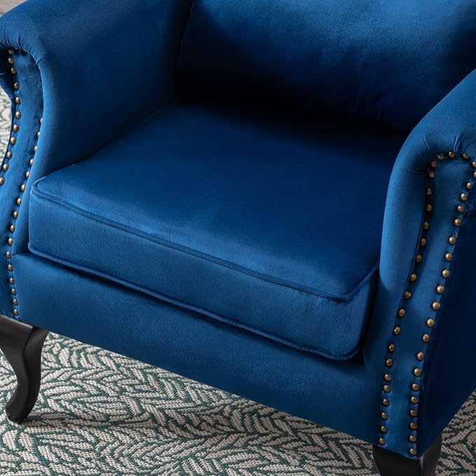 chairus Mid-Century Modern Accent Chair Comfy Tufted Single Sofa Chair Wingback Armchair with Pillow for Club Living Room Bedroom - Velvet Blue