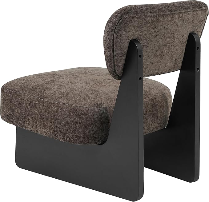 Christopher Knight Home Mores Low Profile Accent Chair Set of 2 Modern Living Room Armless Lounge Chair Fabric Comfy Reading Chair for Bedroom Wooden Frame and Thick Padded Seat Black+Dark Brown
