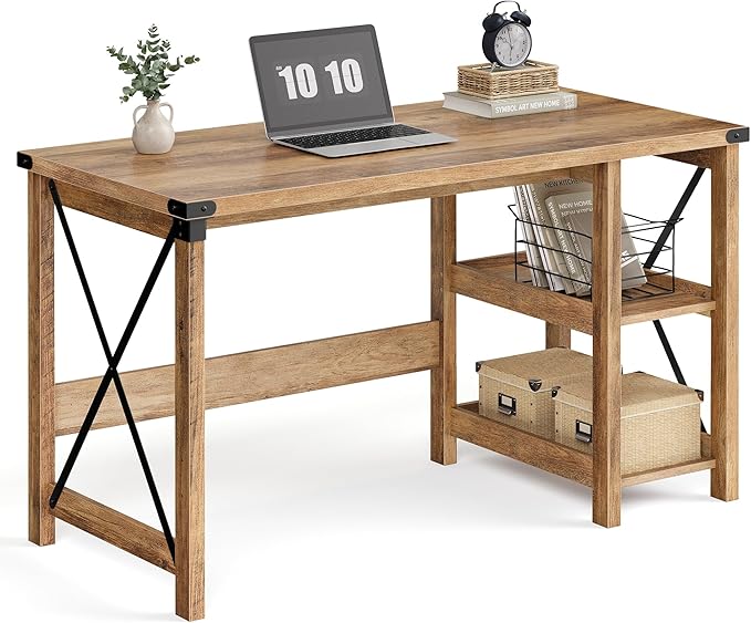 VASAGLE Computer Desk Home Office Desk with Storage Shelves on Right or Left Farmhouse for Work Study Gaming Writing 23.6 x 47.2 x 29.5 Inches Honey Brown ULWDAM090T41