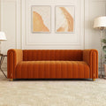 81 Orange Velvet Sofa Mid Century Modern Couch for 3 Person Chesterfield Tufted Velvet Couches for Living Room Apartment Bedroom Office