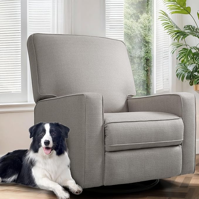 Swivel Rocker Recliner Chair for Adults High Back Fabric Recliner with Deep Seat Manual Glider for Living Room &amp Nursery Grey